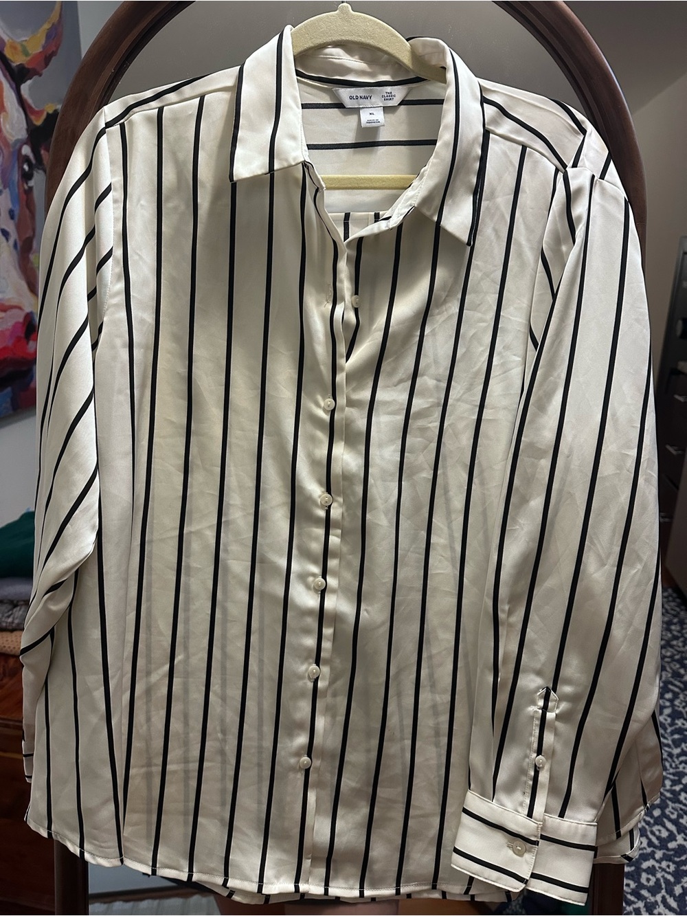 Old Navy Cream Shirt with Black Vertical Stripes